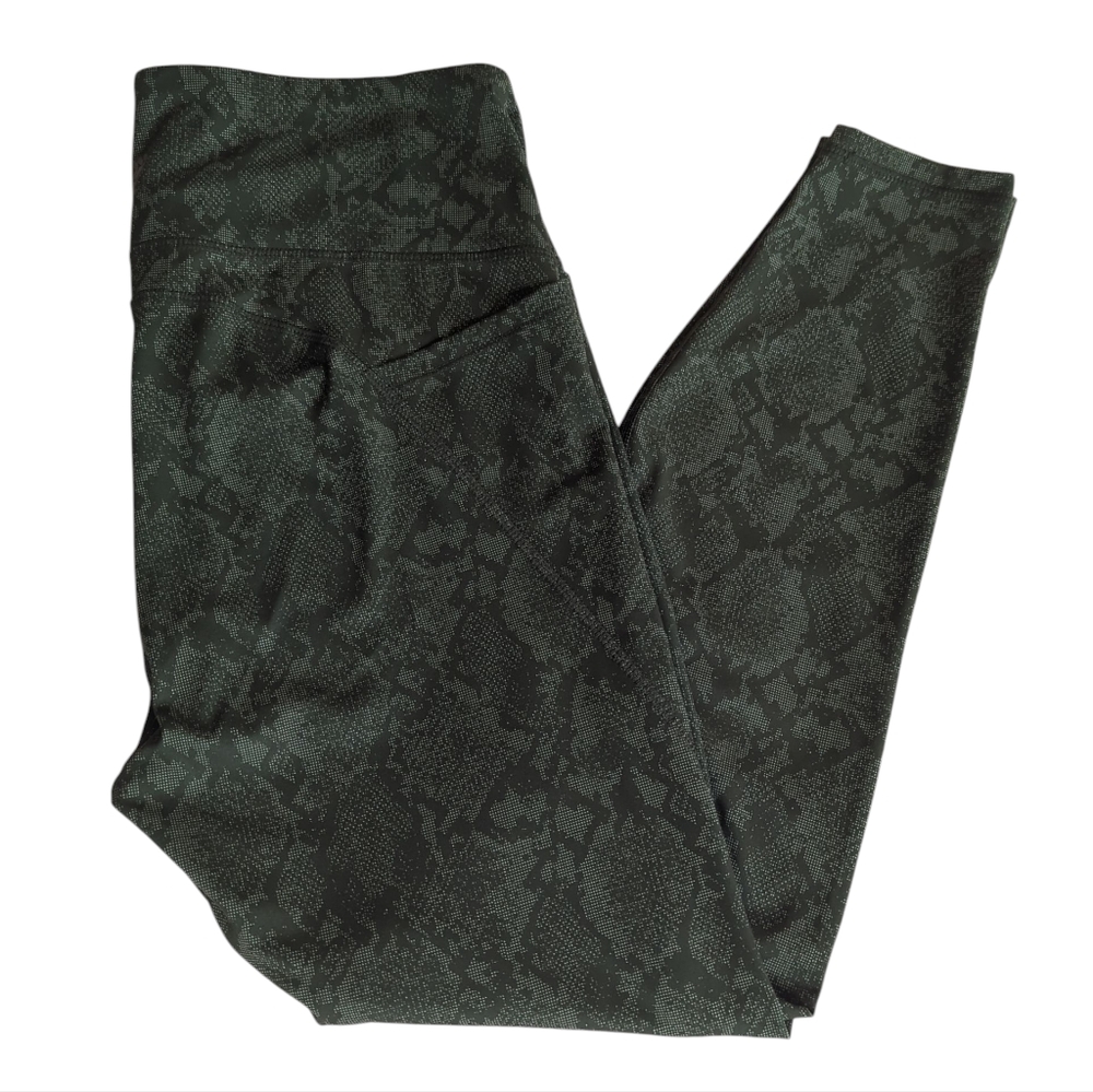 All In Motion High-Rise Snakeskin Pattern Leggings LARGE Green Side Pockets